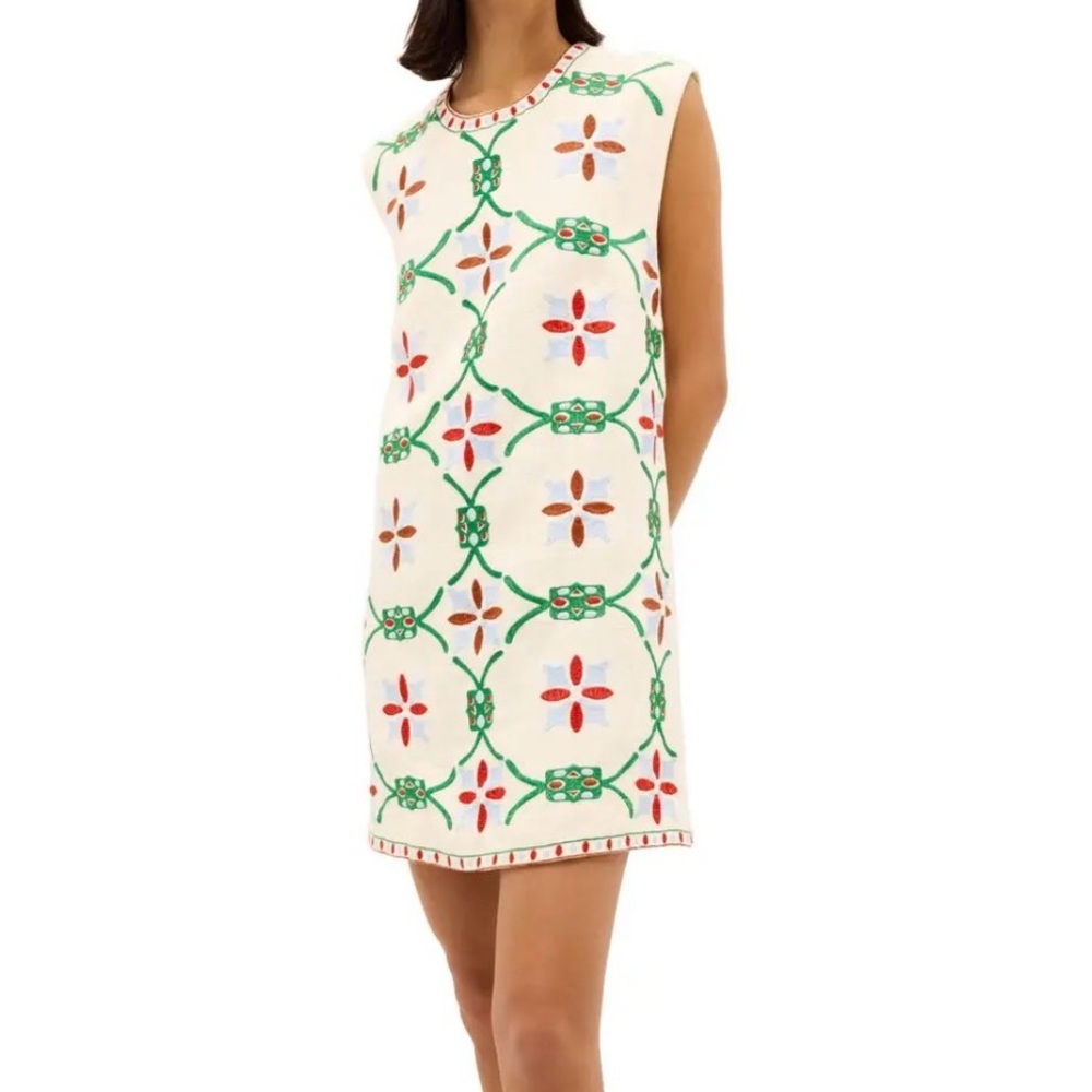 NWT Marie Oliver Yvette Linen Embroidered Shift Dress | Size 12